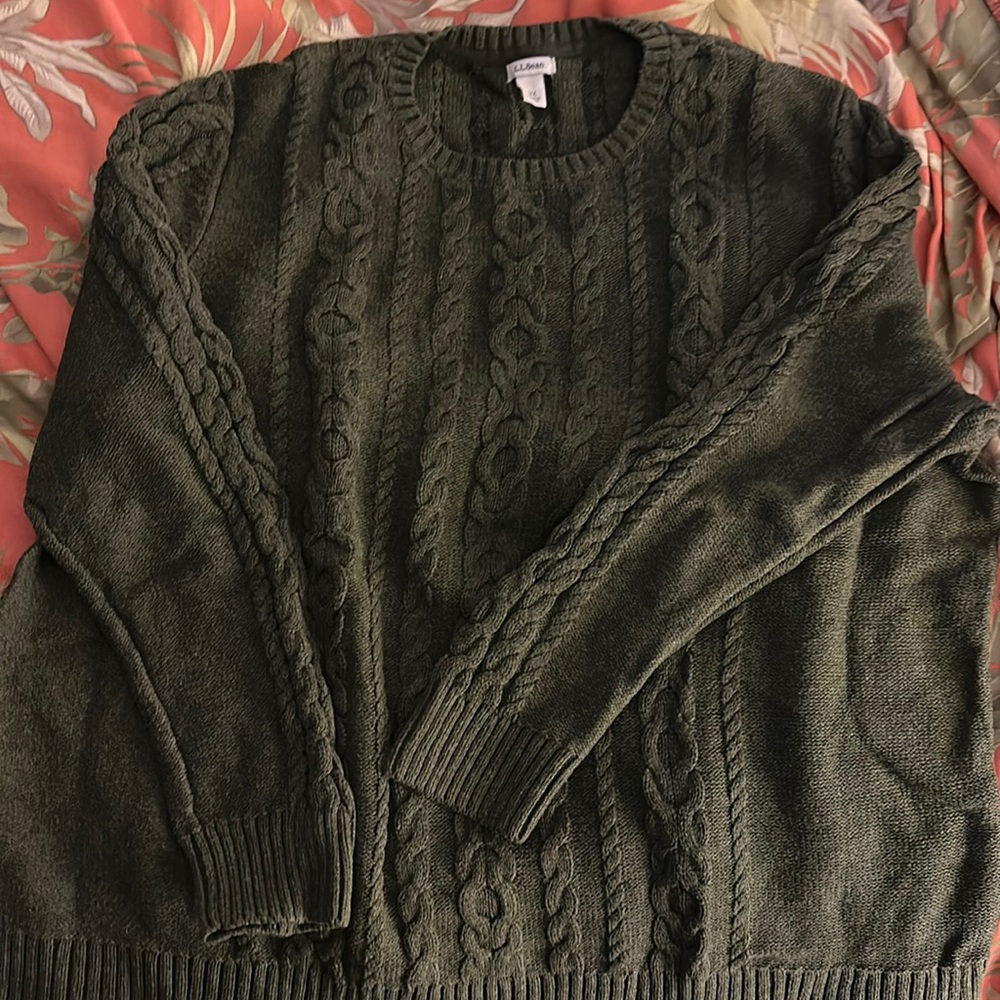 LL Bean Fisherman Sweater Heathered Olive Green sz 3X